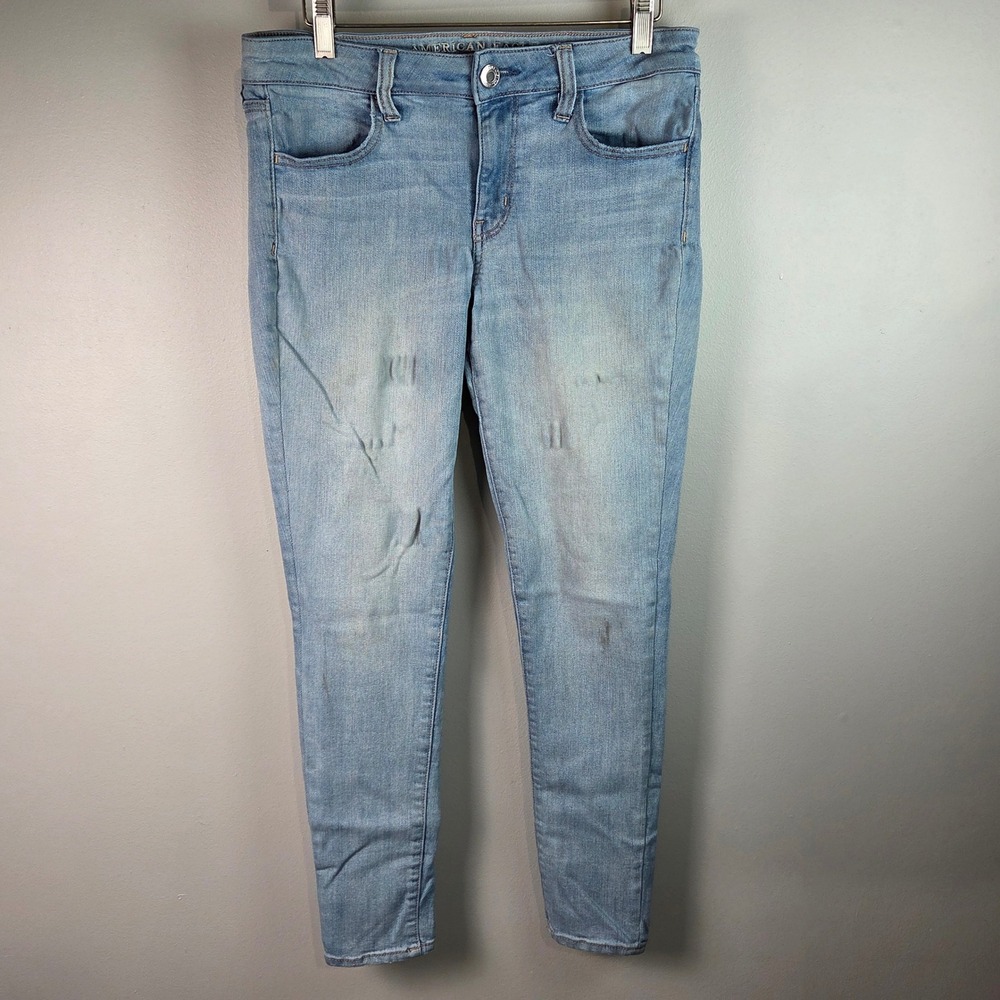 American Eagle Jegging Women‎ 10 Light Blue Distressed Super Super Stretch